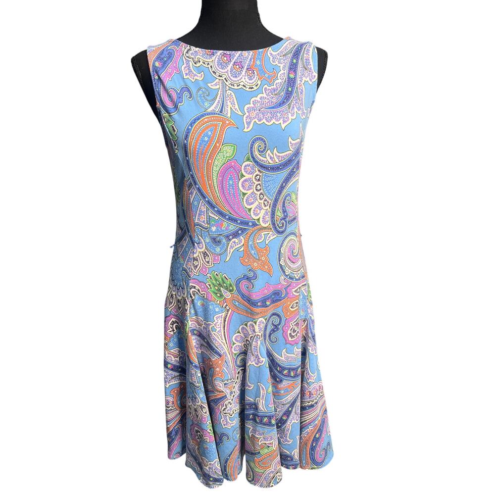 Lauren Ralph Lauren Paisley Print Fit Flare Dress Women M Multicolor Sleeveless